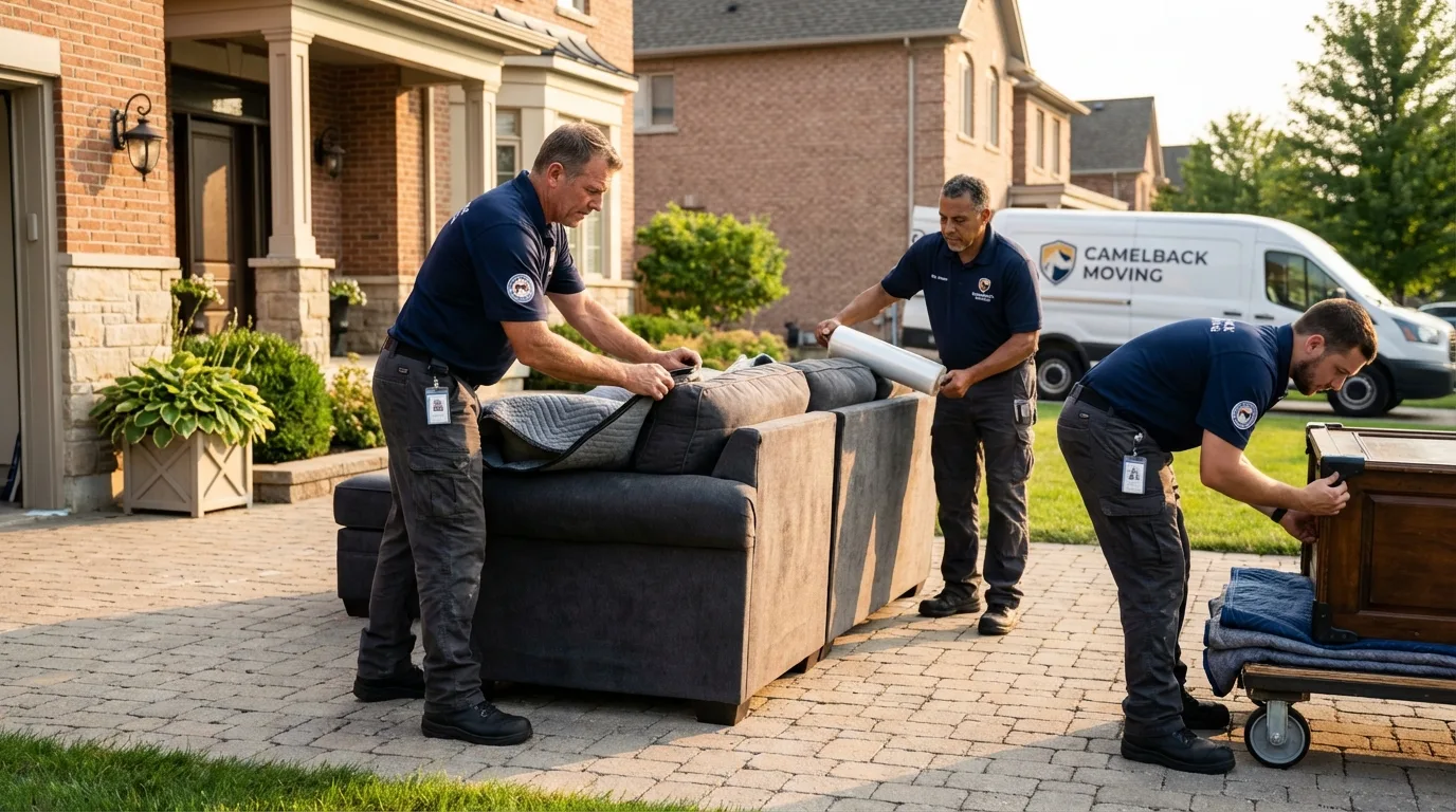 Large estate moving crew wrapping furniture in Ferris, TX
