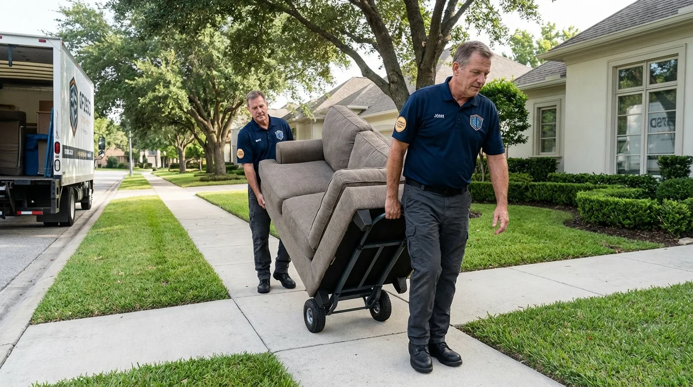 Local residential moving crew loading furniture in Ferris, TX